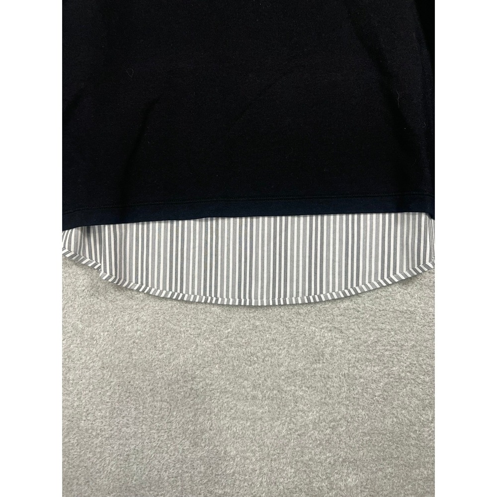 Chico's Black Layered Look Pullover Top Striped Trim Roll Tab Sleeve Size Medium - Picture 9 of 9